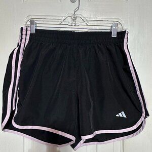 Adidas Women's Black Aeroready Shorts with Pink Stripes, Built-in-Brief, 1X